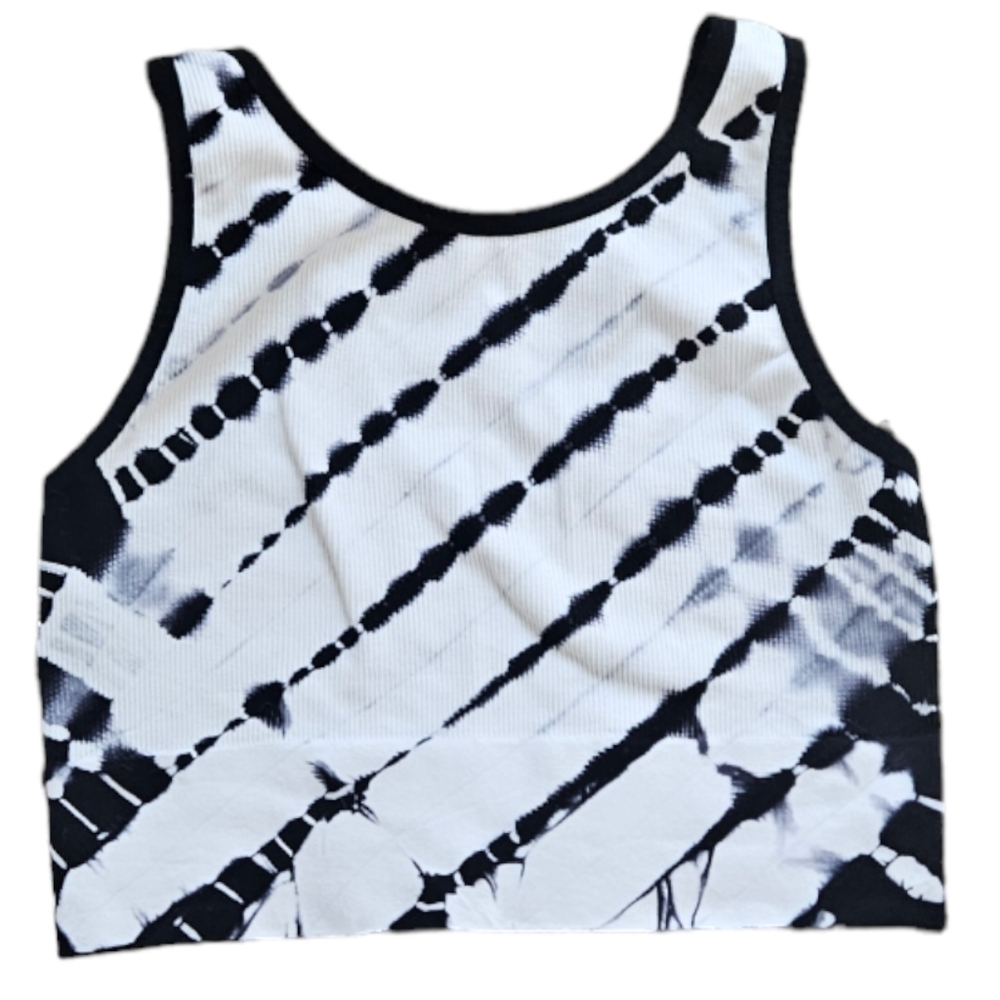 Colsie Black White Tie Dye Cropped Tank Small Festival Concert